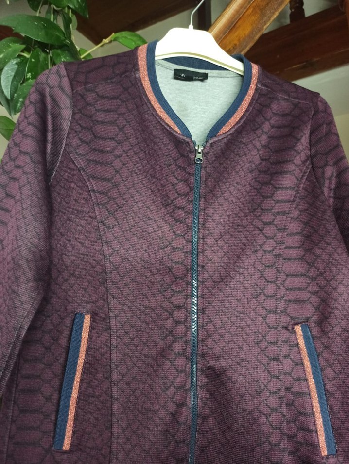 Mor Yılan Desenli Fermuarlı Kadın Ceket - Görsel 2