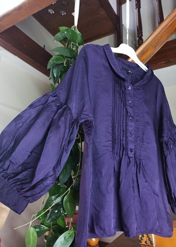 Mor Keten Bohem Düğmeli Bluz - Görsel 2