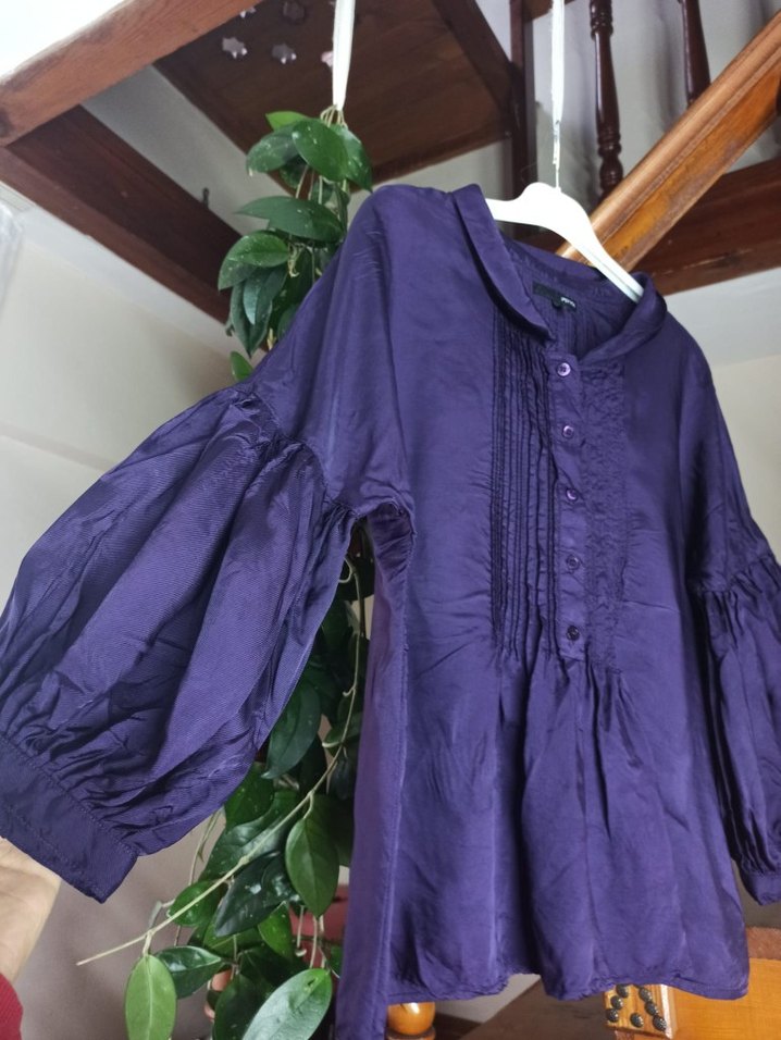 Mor Keten Bohem Düğmeli Bluz - Görsel 2