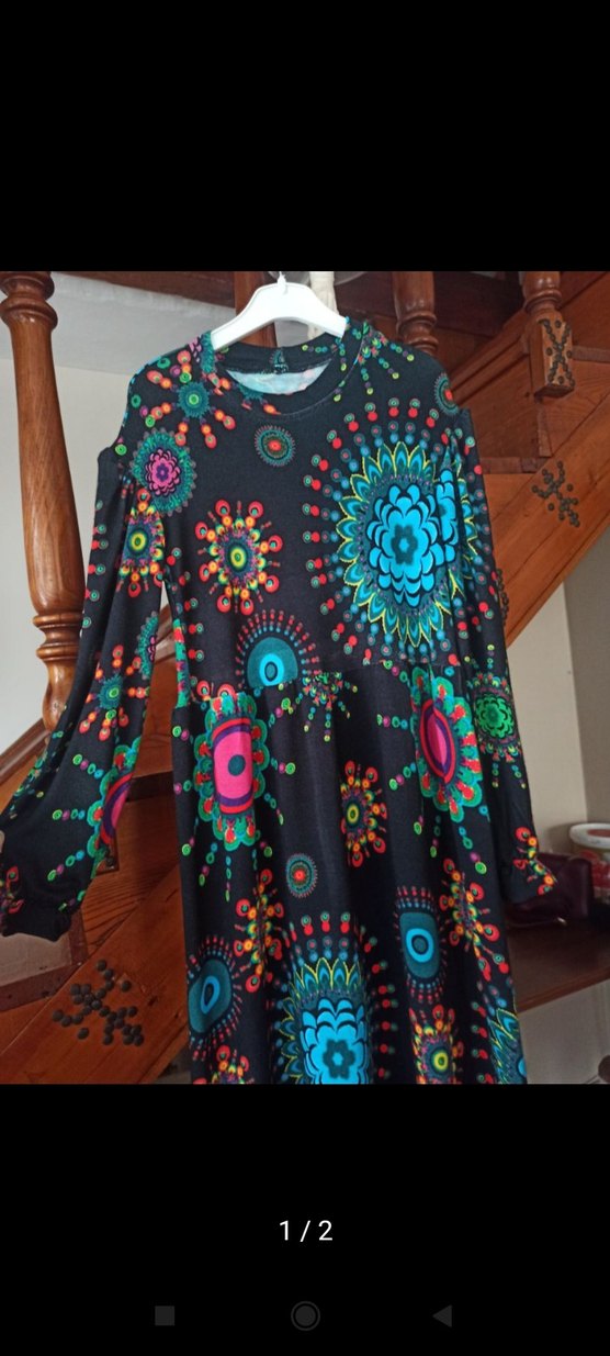 Renkli Uzun Bohem Elbise - Görsel 2