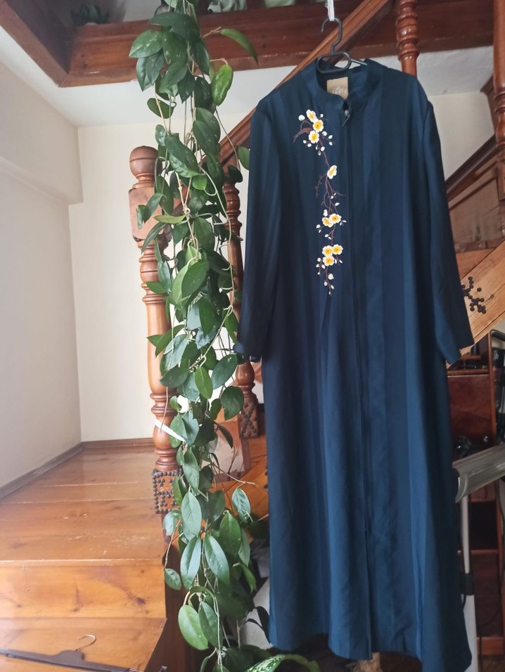 Nakışlı Lacivert Bohem Kadın Uzun ferace - Görsel 2