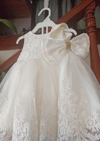 Kız Çocuk Beyaz Dantel İşlemeli Elbise - Görsel 2