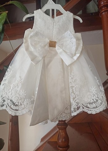 Kız Çocuk Beyaz Dantel İşlemeli Elbise - Görsel 3