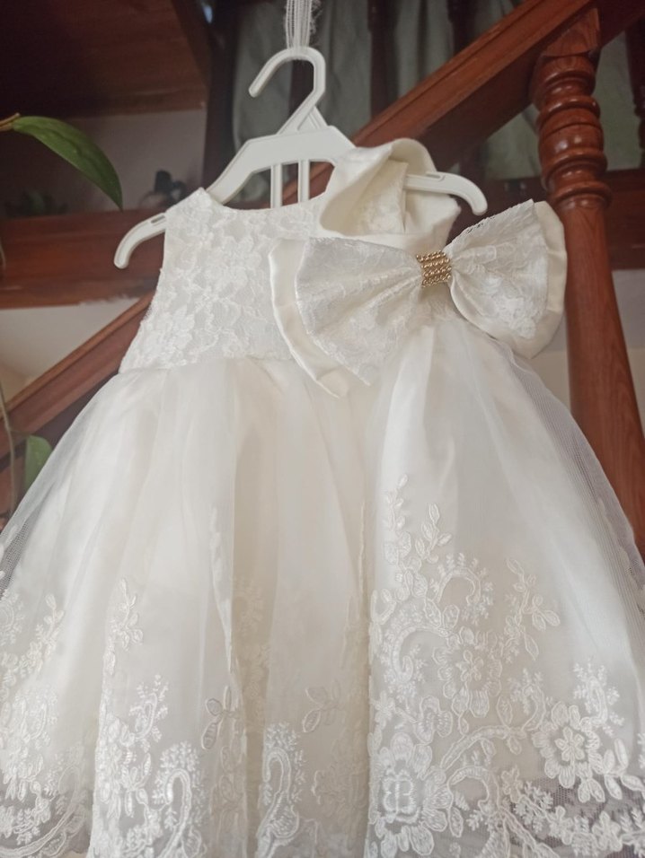 Kız Çocuk Beyaz Dantel İşlemeli Elbise - Görsel 2