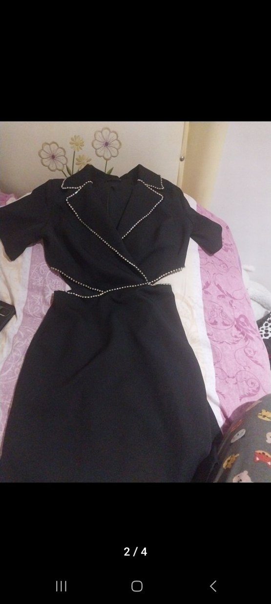 siyah tas detayli mini elbise - Görsel 2