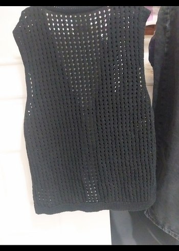 Siyah V Yaka Örgü Kadın Yelek - Görsel 2