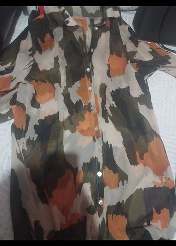 Kadın Kamuflaj Desenli Düğmeli Gömlek - Görsel 2