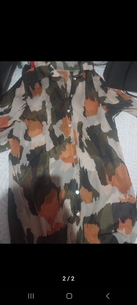 Kadın Kamuflaj Desenli Düğmeli Gömlek - Görsel 2