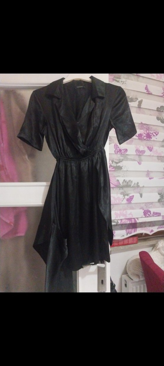 Siyah Midi Boy Saten Kadın Elbise - Görsel 2