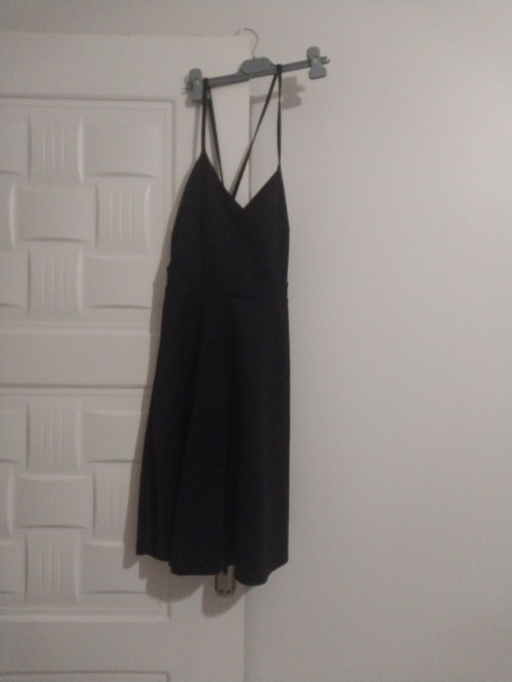 Siyah Mini sirti baglama detayli elbise - Görsel 2