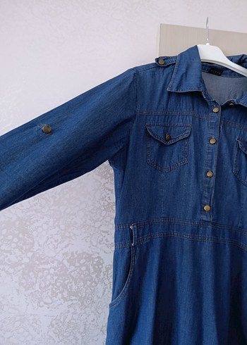 42 Beden Lacivert Uzun Denim Kadın Elbise