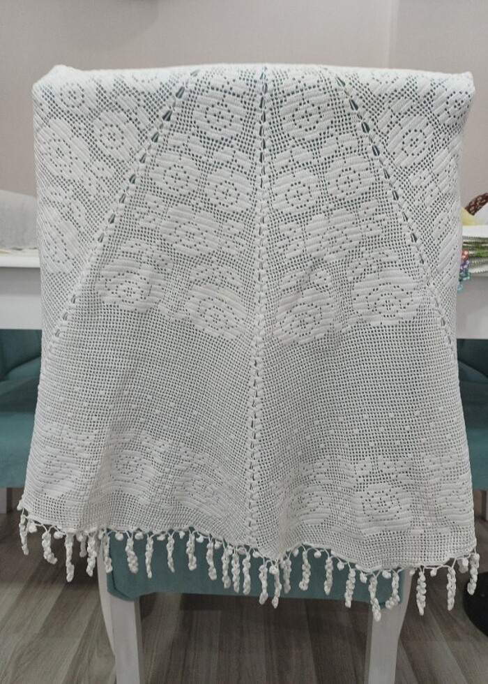 Dantel yuvarlak masa örtüsü  - Görsel 5