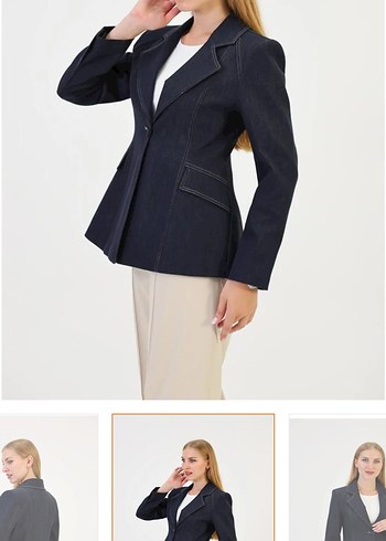 Gri Denim Kadın Blazer Ceket - Görsel 3