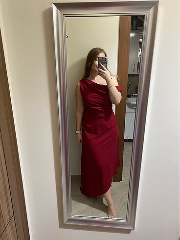 Mango Mango Bordo Tek Omuz Elbise