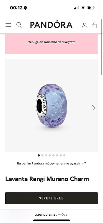 Beden Pandora Orijinal Lavanta Rengi Murano Charm