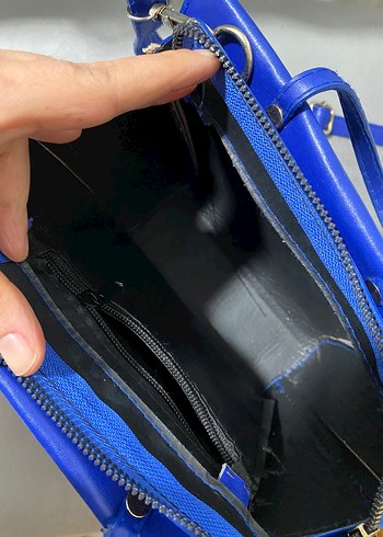 Zara Mavi Deri Fermuarlı Kadın Çanta