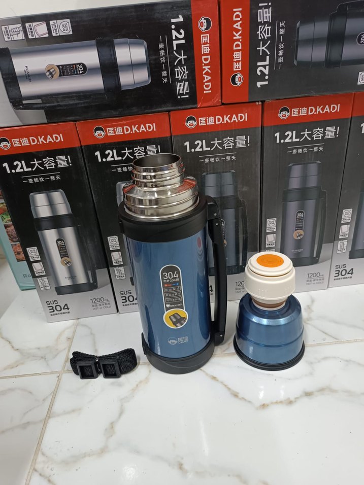 1.2L Mavi ve Gri Termos Şişe - Görsel 2