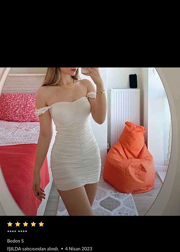 Beyaz Drapeli Mini Elbise Kadın