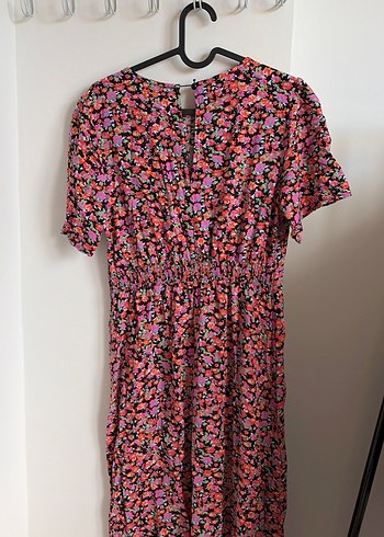 Çiçek Desenli Renkli V Yaka Uzun Elbise - Görsel 2