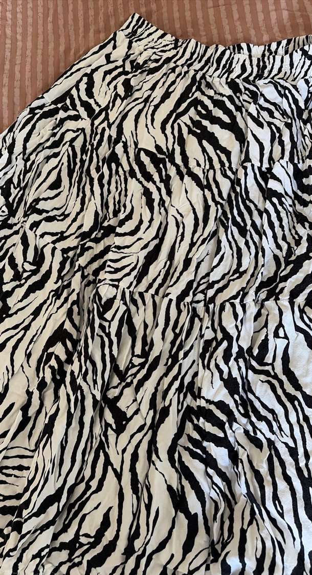 Zebra Desenli Bohem Kadın Midi Etek - Görsel 2