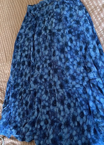 Kadın Mavi Uzun Bağlama Desenli Etek - Görsel 2