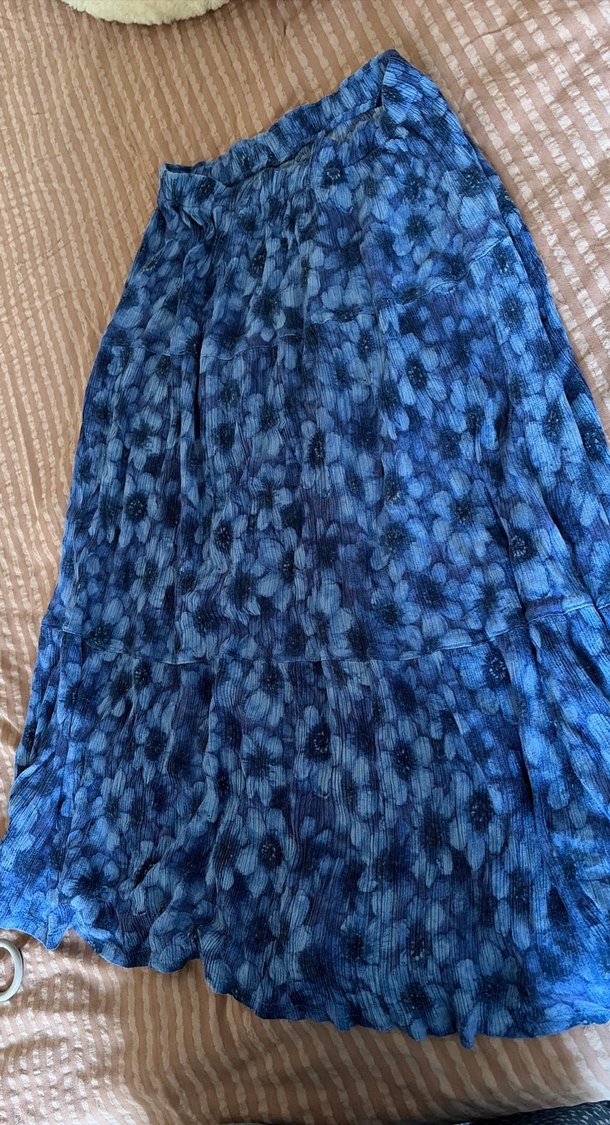 Kadın Mavi Uzun Bağlama Desenli Etek - Görsel 2