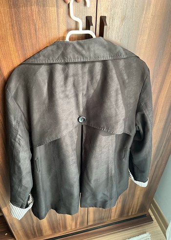 Düğmeli Siyah Süet Midi ceket - Görsel 2