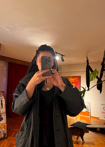 Deri ceket unisex bomber uzun Siyah Grunge Punk ceket elbise - Görsel 4