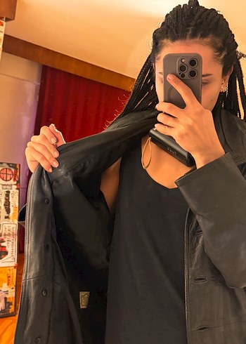 Deri ceket unisex bomber uzun Siyah Grunge Punk ceket elbise - Görsel 2