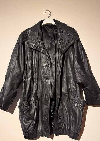 Deri ceket unisex bomber uzun Siyah Grunge Punk ceket elbise - Görsel 7