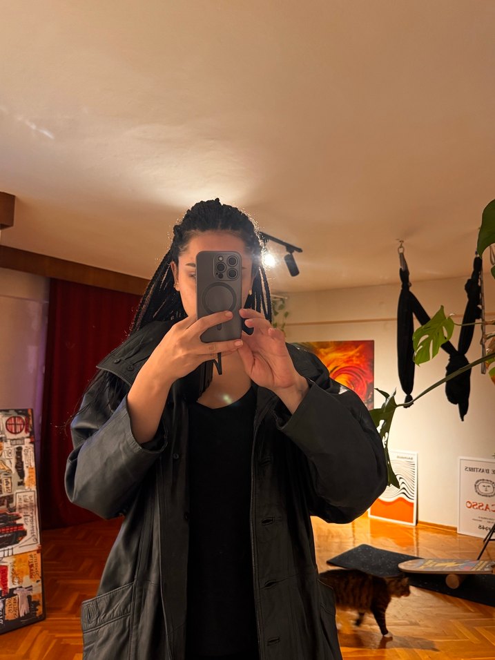 Deri ceket unisex bomber uzun Siyah Grunge Punk ceket elbise - Görsel 4