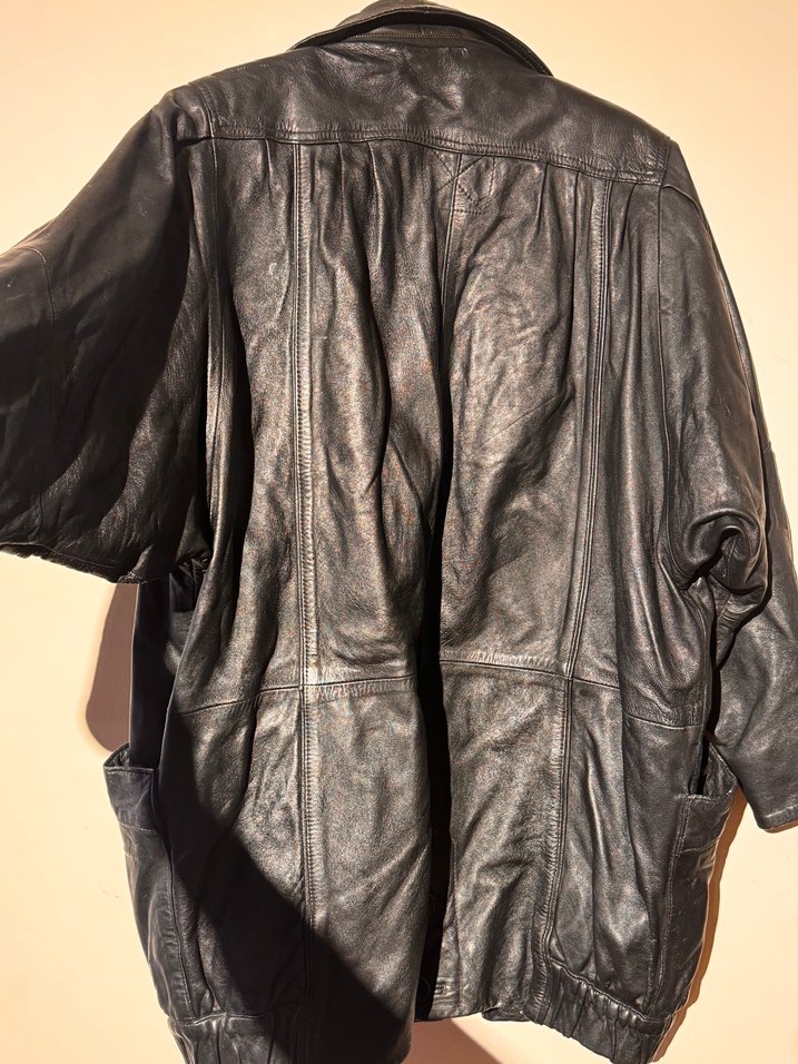 Deri ceket unisex bomber uzun Siyah Grunge Punk ceket elbise - Görsel 5