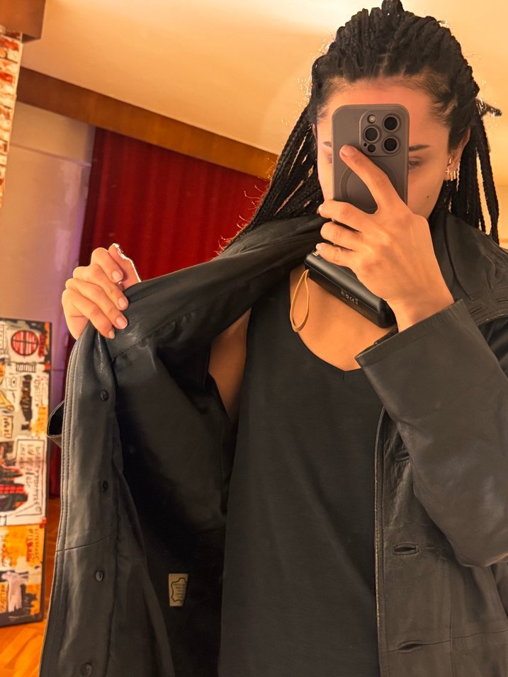 Deri ceket unisex bomber uzun Siyah Grunge Punk ceket elbise - Görsel 2