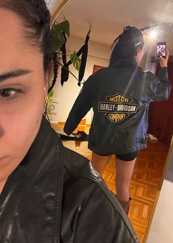 Siyah Harley-Davidson Kadın erkek Deri Biker Ceket - Görsel 3