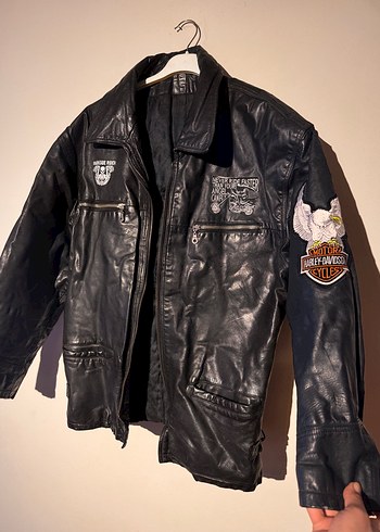 Siyah Harley-Davidson Kadın erkek Deri Biker Ceket - Görsel 6