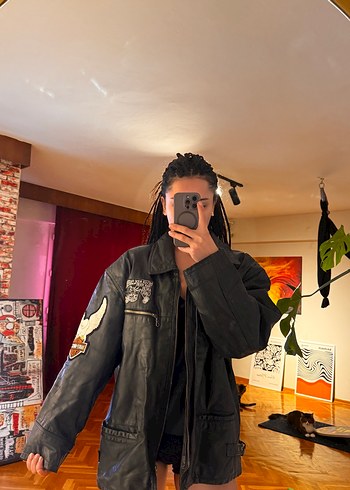 Siyah Harley-Davidson Kadın erkek Deri Biker Ceket - Görsel 4