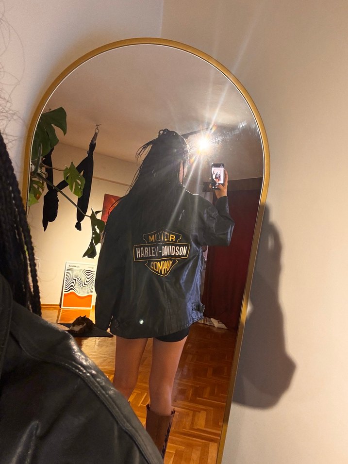 Siyah Harley-Davidson Kadın erkek Deri Biker Ceket - Görsel 2