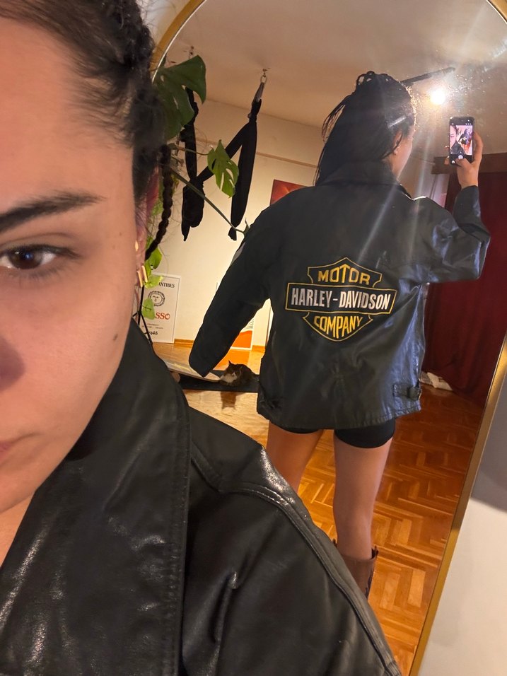 Siyah Harley-Davidson Kadın erkek Deri Biker Ceket - Görsel 3