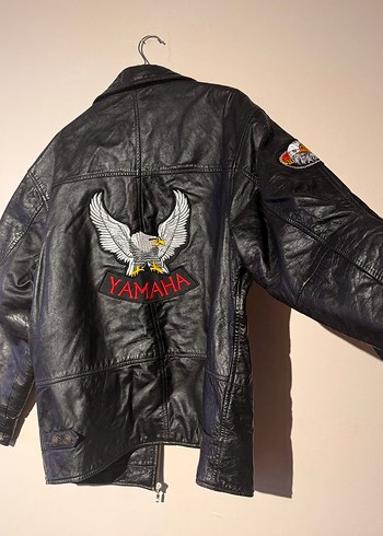 Siyah Deri Biker Ceket - YAMAHA Nakışlı motorsiklet ceketi - Görsel 5