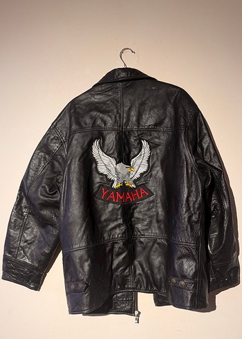 Siyah Deri Biker Ceket - YAMAHA Nakışlı motorsiklet ceketi - Görsel 4
