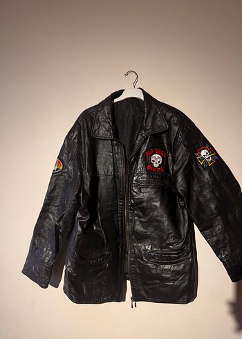 Siyah Deri Biker Ceket - YAMAHA Nakışlı motorsiklet ceketi - Görsel 3