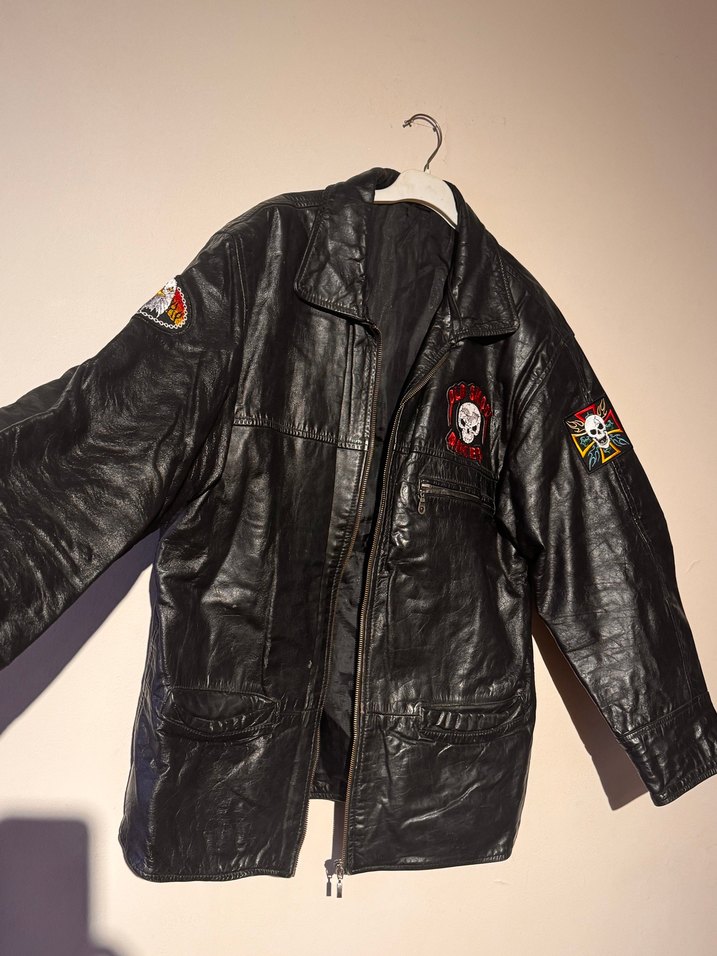 Siyah Deri Biker Ceket - YAMAHA Nakışlı motorsiklet ceketi - Görsel 2