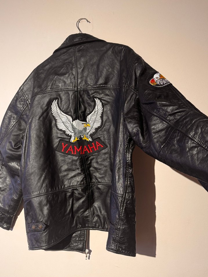 Siyah Deri Biker Ceket - YAMAHA Nakışlı motorsiklet ceketi - Görsel 5