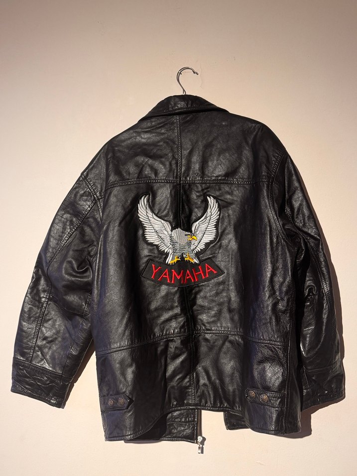 Siyah Deri Biker Ceket - YAMAHA Nakışlı motorsiklet ceketi - Görsel 4