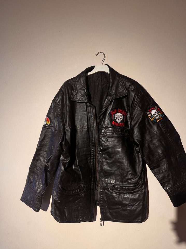 Siyah Deri Biker Ceket - YAMAHA Nakışlı motorsiklet ceketi - Görsel 3