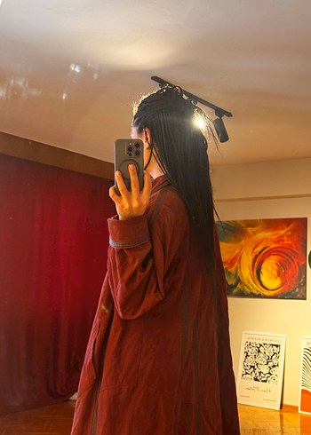 Bordo Süet Bohem Tarz Midi vintage Ceket - Görsel 6