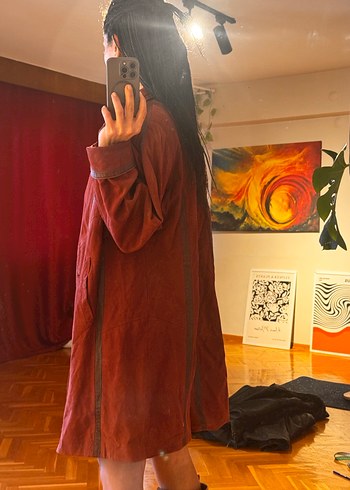 Bordo Süet Bohem Tarz Midi vintage Ceket - Görsel 7