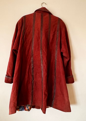 Bordo Süet Bohem Tarz Midi vintage Ceket - Görsel 4