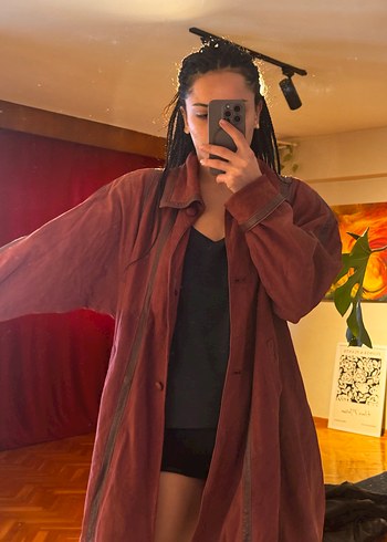 Bordo Süet Bohem Tarz Midi vintage Ceket - Görsel 5