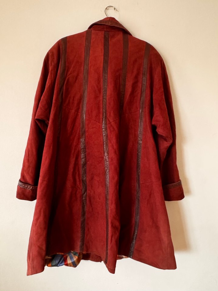 Bordo Süet Bohem Tarz Midi vintage Ceket - Görsel 4